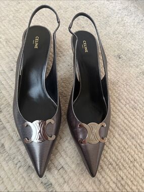 CELINE metallic Triomphe kitten heels